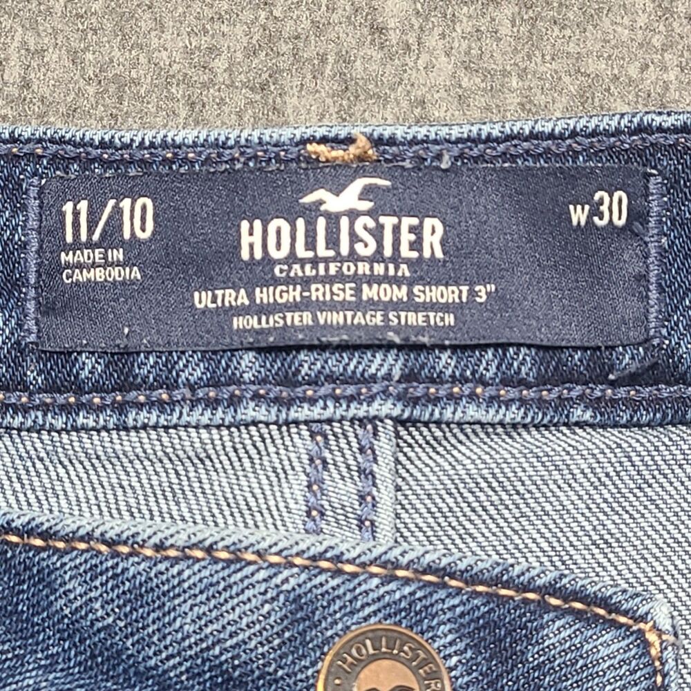Hollister Ultra High Rise‎ Mom Short 3 Inch Inseam Frayed Denim Blue W30 - Picture 5 of 9